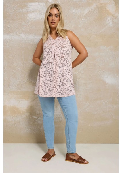 Büyük Beden V Yaka Sıfır Kol Astarsız Dantel Bluz 304103 fırsatları