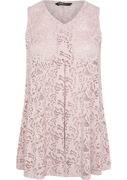 Büyük Beden V Yaka Sıfır Kol Astarsız Dantel Bluz 304103