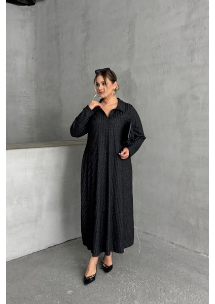 Büyük Beden V Yaka Uzun Kollu Fitilli Eteği Bollaşan Uzun Elbise 322181 fiyatları