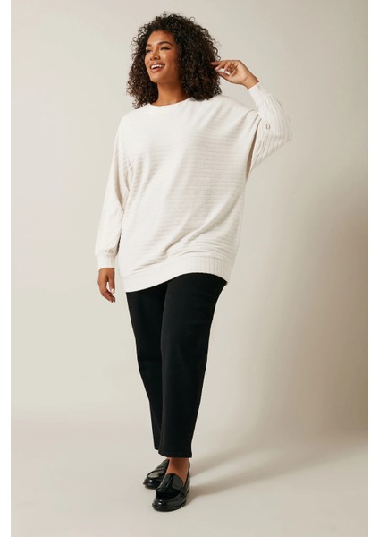 Büyük Beden Uzun Kollu Beli Lastikli Bisiklet Yaka Fitilli Kazak 615140 fiyatları