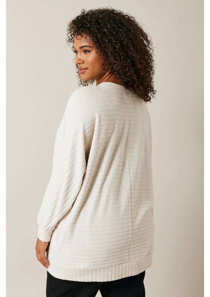 Büyük Beden Uzun Kollu Beli Lastikli Bisiklet Yaka Fitilli Kazak 615140 modelleri