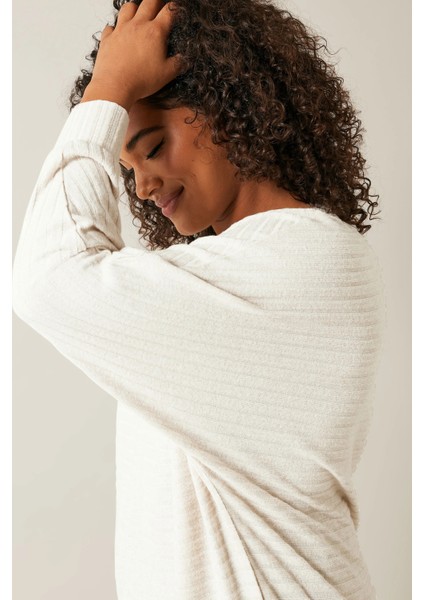 Büyük Beden Uzun Kollu Beli Lastikli Bisiklet Yaka Fitilli Kazak 615140