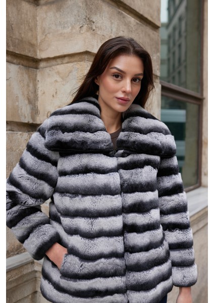 Velvera Hakiki Kürk Mont Geniş Boğum