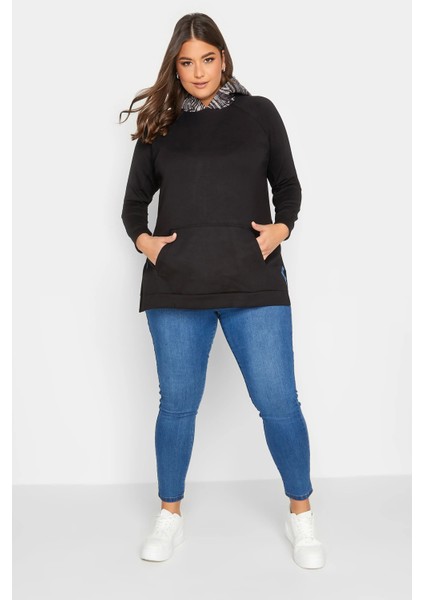 Büyük Beden Uzun Kollu Cepli Yanı Yırtmaçlı Kapüşonu Desenli Sweatshirt 300318 fiyatları