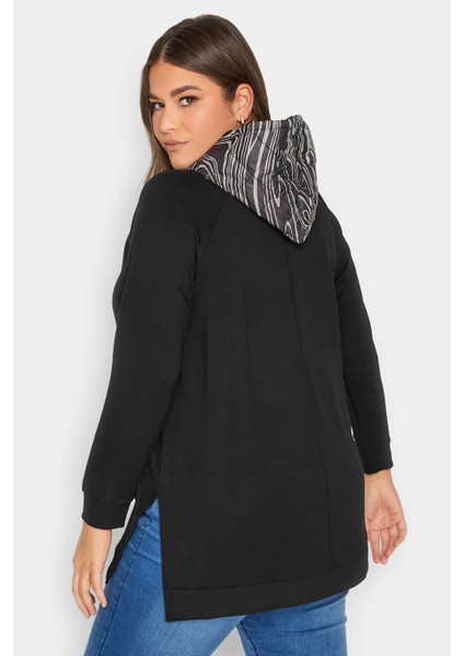 Büyük Beden Uzun Kollu Cepli Yanı Yırtmaçlı Kapüşonu Desenli Sweatshirt 300318 fırsatları