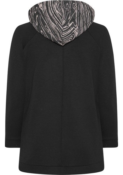 Büyük Beden Uzun Kollu Cepli Yanı Yırtmaçlı Kapüşonu Desenli Sweatshirt 300318