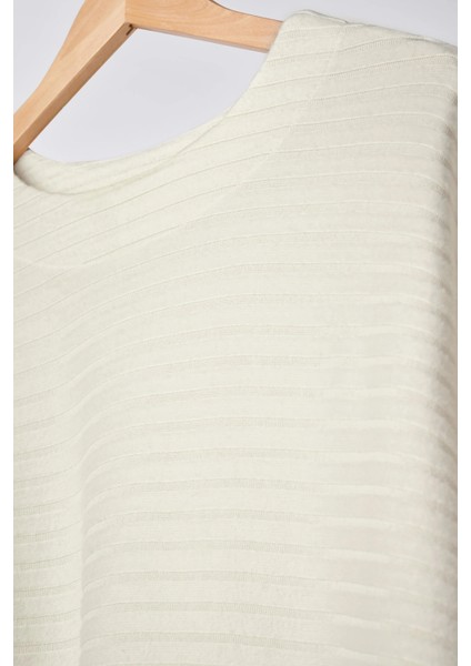 Büyük Beden Uzun Kollu Beli Lastikli Bisiklet Yaka Fitilli Kazak 615140