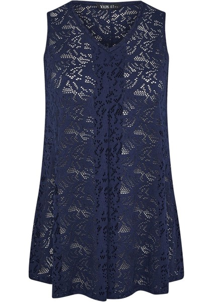 Büyük Beden V Yaka Kolsuz Astarsız Dantel T-Shirt 304100