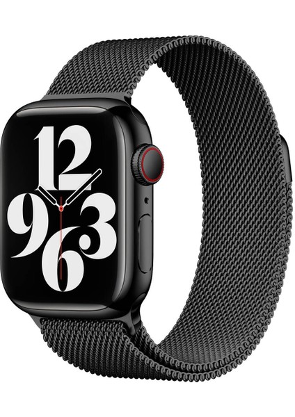 Apple Watch 9 (41MM) Uyumlu Mıknatıslı Hasır Metal Kordon-01 Siyah