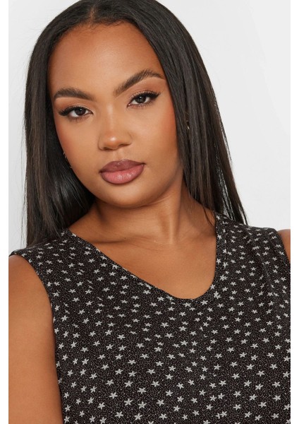 Büyük Beden V Yaka Sıfır Kol Yıldız Desenli Bluz 303416 fiyatları