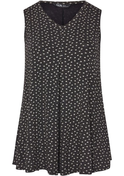 Büyük Beden V Yaka Sıfır Kol Yıldız Desenli Bluz 303416