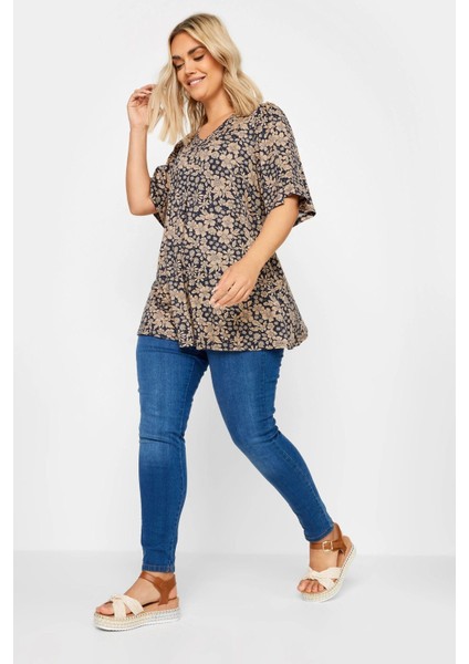 Büyük Beden V Yaka Desenli Asimetrik Kesim Likralı Bluz 303250 fiyatları