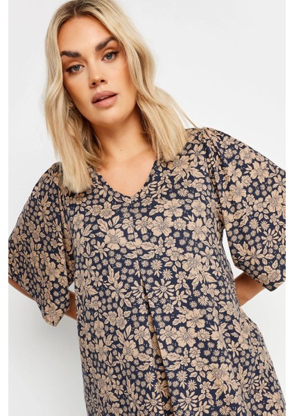 Büyük Beden V Yaka Desenli Asimetrik Kesim Likralı Bluz 303250 fırsatları