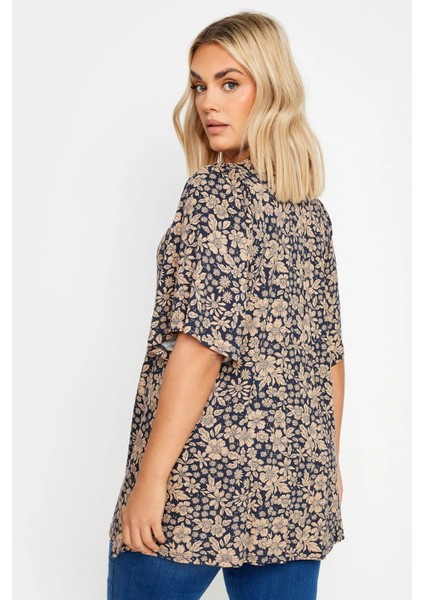 Büyük Beden V Yaka Desenli Asimetrik Kesim Likralı Bluz 303250 indirimleri