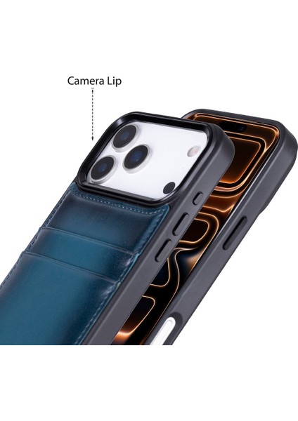 , Apple iPhone 17 Pro Max Için, Hakiki Deri, El Yapımı Kartlıklı Kılıf, Iç Yüzeyi Kadife, Gölgeli Mavi modelleri