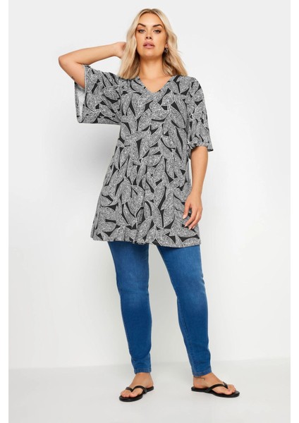 Büyük Beden V Yaka Desenli Asimetrik Kesim Likralı Bluz 321765 fiyatları