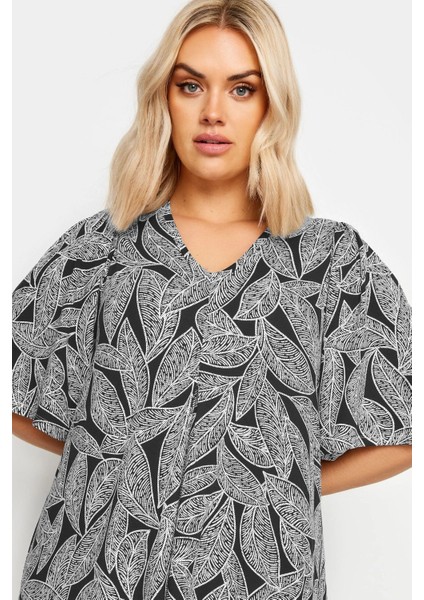 Büyük Beden V Yaka Desenli Asimetrik Kesim Likralı Bluz 321765 fırsatları