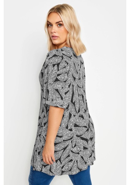 Büyük Beden V Yaka Desenli Asimetrik Kesim Likralı Bluz 321765 indirimleri