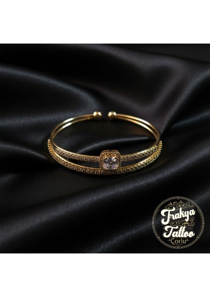 Zirkon Taşlı Su Yolu Kadın Çelik Kelepçe Bileklik Paslanmaz