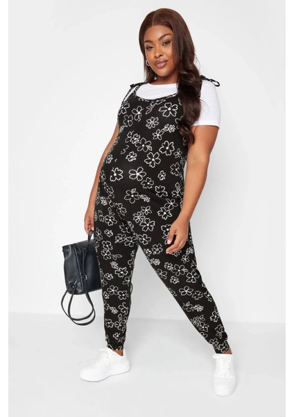 Büyük Beden Hamile Dar Paça Ip Bağlama Askılı Çiçek Desenli Maxi Tulum 158433