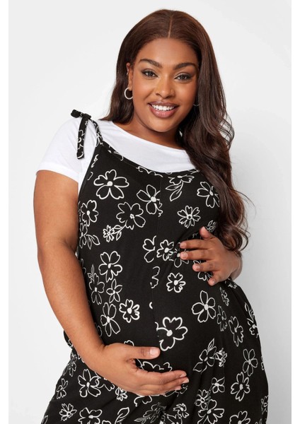 Büyük Beden Hamile Dar Paça Ip Bağlama Askılı Çiçek Desenli Maxi Tulum 158433 fırsatları