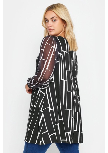 Büyük Beden Uzun Kolları Tül Detaylı Pileli V Yaka Bluz 303055 indirimleri