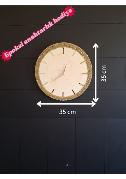 Duvar Saati - 35CM - Modern Dekoratif Duvar Saati - Epoksi Duvar Saati - El Yapımı Duvar Saati- Gold Şık Tasarım