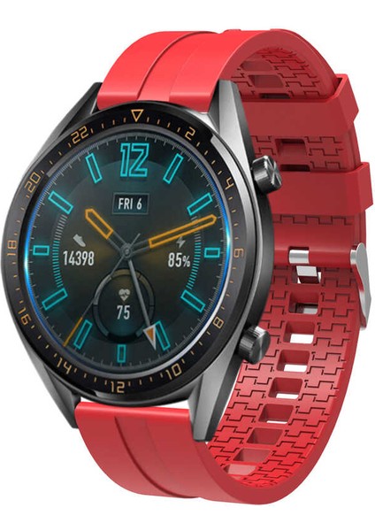 Amazfit Gtr (47MM) Uyumlu 22MM Içi Desenli Silikon Kordon-23 Kırmızı