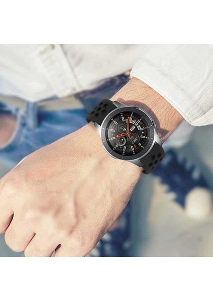 Honor Magic Watch 2 (42MM) Uyumlu 20MM Delikli Silikon Kordon-02 Siyah modelleri