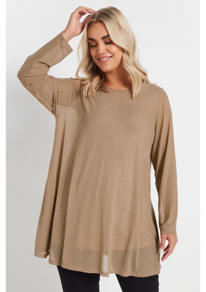 Büyük Beden Uzun Kollu Içi Astarlı Taş Işlemeli Bluz 303787