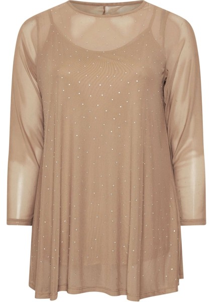 Büyük Beden Uzun Kollu Içi Astarlı Taş Işlemeli Bluz 303787