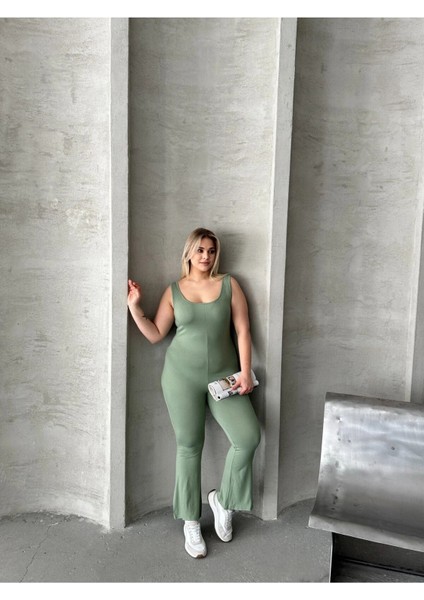 Büyük Beden Sıfır Kol Ispanyol Paça Kapamasız Esnek Tulum 224983 fiyatları