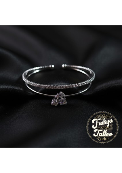 Zirkon Taşlı Su Yolu Kirazlı 2li Kadın Çelik Kelepçe Bileklik Paslanmaz