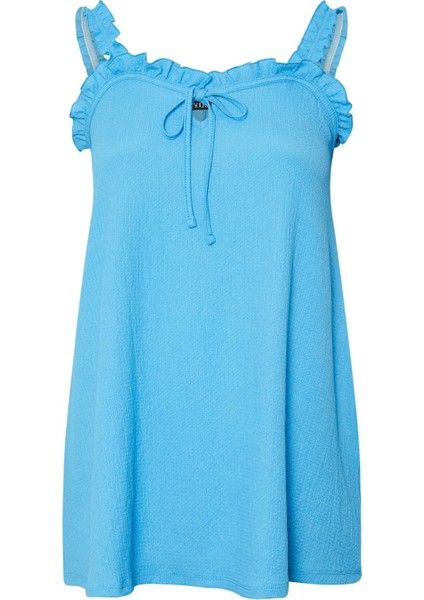 Büyük Beden Geniş Yaka Fırfır Askılı Kol Önü Bağlamalı Bluz 322690