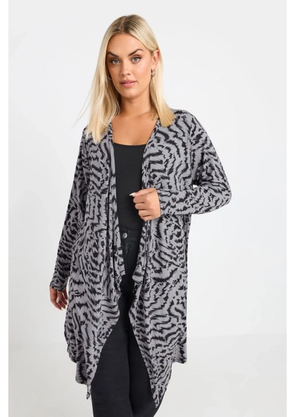 Büyük Beden Önü Kapamasız Uzun Kollu Asimetrik Kesim Ince Hırka 303692