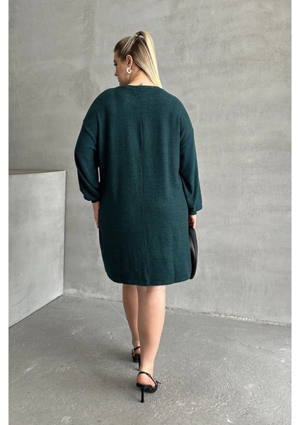 Büyük Beden Uzun Kollu Yumuşak Dokulu Taş Işlemeli Triko Elbise 285040