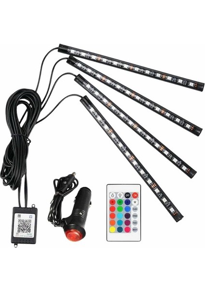 Allzey Araç Içi Ayak Altı 12'li Şerit LED Işık Uzaktan Kumandalı Rgb Işıklı Ses ve Müziğe Duyarlı indirimleri