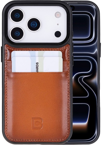 , Apple iPhone 17 Pro Için, Hakiki Deri, El Yapımı Kartlıklı Kılıf, Iç Yüzeyi Kadife, Gölgeli Taba