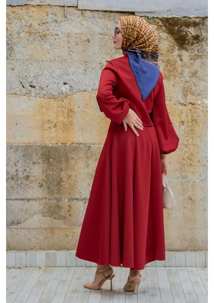 Yaka Çiçekli Puf Dalgıç Etekli Takım-Bordo fırsatları