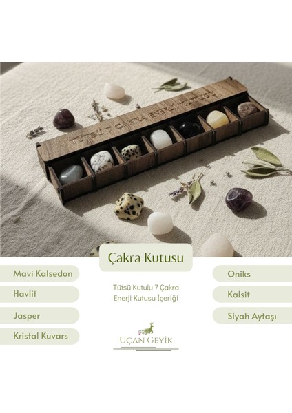 Tütsü 7 Çakra Enerji Kutusu – Doğal Kristal Taş Seti, Meditasyon ve Enerji Dengeleme, Şifa Taşları