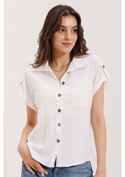 Kadın BDART Cep Detaylı Dokulu Gömlek White fiyatları