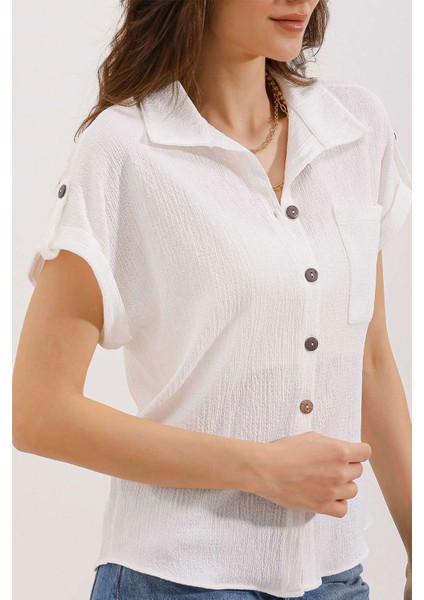 Kadın BDART Cep Detaylı Dokulu Gömlek White modelleri