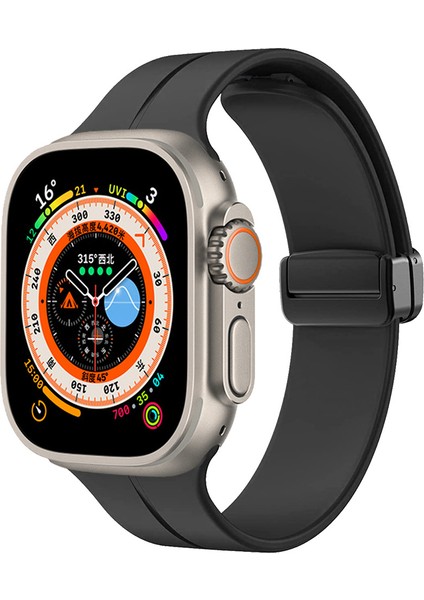 Apple Watch 7 (41MM) Uyumlu Metal Tokalı Silikon Kordon-84 Siyah