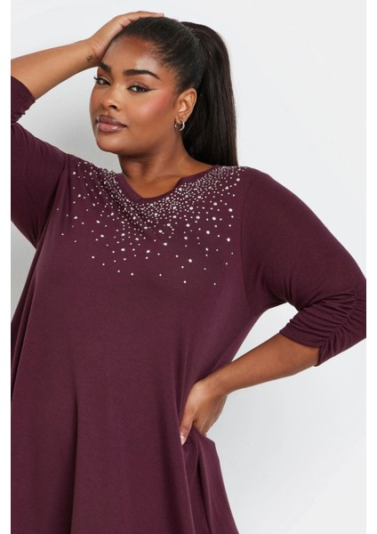 Büyük Beden V Yakası Taş Işlemeli Kolları Büzgülü Bluz 322227 fiyatları