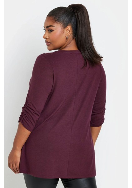 Büyük Beden V Yakası Taş Işlemeli Kolları Büzgülü Bluz 322227 indirimleri