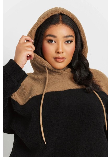 Büyük Beden Uzun Kollu Kapüşonlu ve Cepli Peluş Sweatshirt 303796 fiyatları