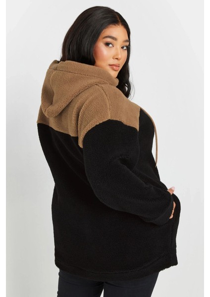 Büyük Beden Uzun Kollu Kapüşonlu ve Cepli Peluş Sweatshirt 303796 indirimleri