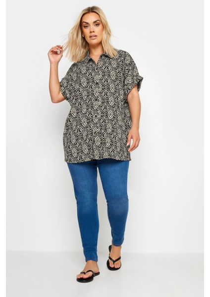 Büyük Beden Kısa Kollu Desenli Düğmeli Gömlek 303355 fiyatları
