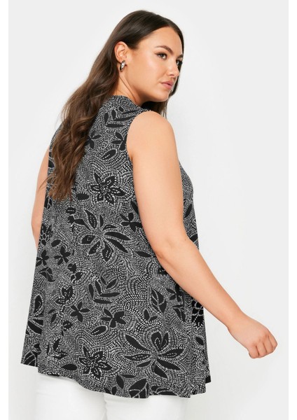 Büyük Beden Kolsuz V Yaka Desenli Likralı Bluz 321773 indirimleri