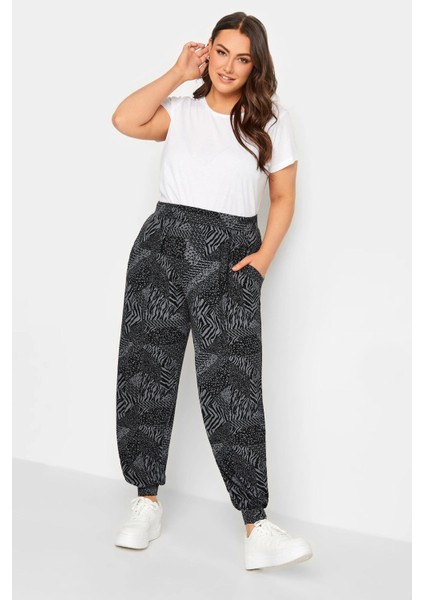 Büyük Beden Desenli Paçası Lastikli Cepli Beli Lastikli Likralı Eşofman Altı 143411